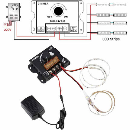 Dimmer per luci led monocolore interruttore controller con manopola 12-24V regolatore di luminosità 30 ampere - enzoled