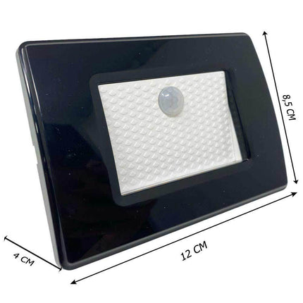 Faretto segnapassi con placca nera da muro con sensore di movimento pir 1,3 watt per cassetta 503 luce fredda 6500k calda 3000k naturale 4000k - enzoled
