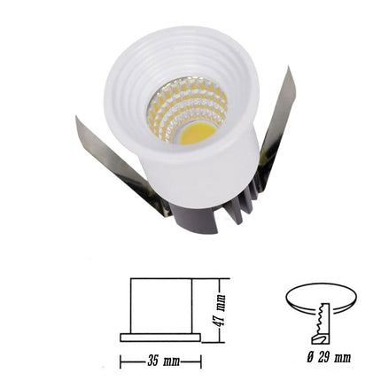 Faretto 1 led COB ad incasso 3 watt mini spot punto luce tondo bianco luce bianca 6500k calda 3000k e naturale 4000k - enzoled
