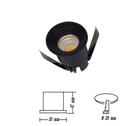 Faretto 1 led COB ad incasso 3 watt mini spot punto luce tondo nero luce bianca 6500k calda 3000k e naturale 4000k - enzoled