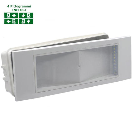 Lampada a led da incasso di emergenza anti black out 5 watt 20 led luce fredda 6500k con 4 pittogrammi - enzoled