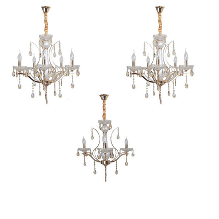 Lampadario da soffitto a3 5 e 8 bracci a sospensione bianco perlato e oro con cristalli pendenti retrò classico attacco e14 - enzoled