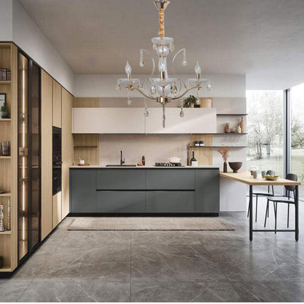 Lampadario da soffitto a3 5 e 8 bracci a sospensione bianco perlato e oro con cristalli pendenti retrò classico attacco e14 - enzoled