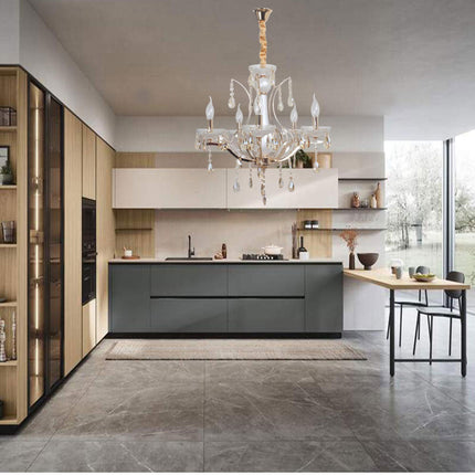 Lampadario da soffitto a3 5 e 8 bracci a sospensione bianco perlato e oro con cristalli pendenti retrò classico attacco e14 - enzoled