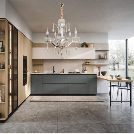 Lampadario da soffitto a3 5 e 8 bracci a sospensione bianco perlato e oro con cristalli pendenti retrò classico attacco e14 - enzoled