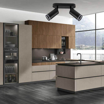 Applique plafoniera orientabile da soffitto o parete 2 diffusori lampada attacco GU10 per bagno soggiorno bianco o nero - enzoled