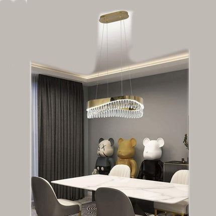 ampadario led a sospensione oro 35 watt con cristalli in acrilico contemporaneo luce bianca fredda 6500k - enzoled