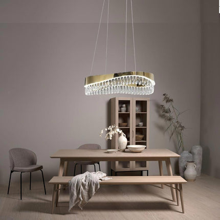 ampadario led a sospensione oro 35 watt con cristalli in acrilico contemporaneo luce bianca fredda 6500k - enzoled