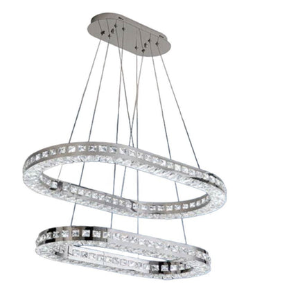 Lampadari a led 40 watt a sospensione in metallo e cristalli in acrilico base con anelli regolabile luce fredda 6500k - enzoled