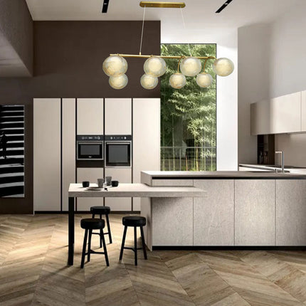 Lampadario a sospensione 8 sfere in vetro ambra lampada da soffitto in metallo attacco g9 - enzoled