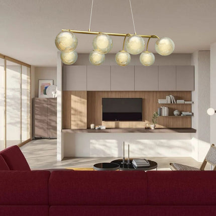 Lampadario a sospensione 8 sfere in vetro ambra lampada da soffitto in metallo attacco g9 - enzoled