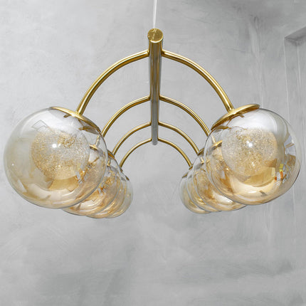 Lampadario a sospensione 8 sfere in vetro ambra lampada da soffitto in metallo attacco g9 - enzoled