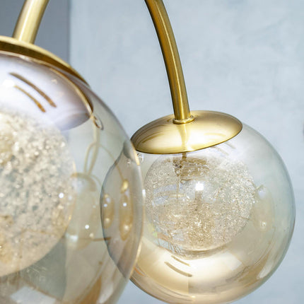 Lampadario a sospensione 8 sfere in vetro ambra lampada da soffitto in metallo attacco g9 - enzoled