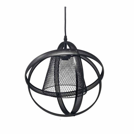 Lampadario a sospensione da soffitto con paralume a tre anelli in metallo traforato design contemporaneo moderno nero attacco E27 - enzoled