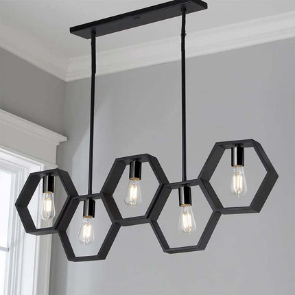 Lampadario a sospensione in metallo nero geometrico con esagoni lampada a soffitto per lampade attacco E27 - enzoled
