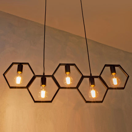 Lampadario a sospensione in metallo nero geometrico con esagoni lampada a soffitto per lampade attacco E27 - enzoled