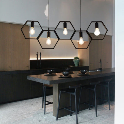 Lampadario a sospensione in metallo nero geometrico con esagoni lampada a soffitto per lampade attacco E27 - enzoled