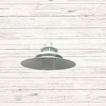 Lampadario a sospensione industriale E27 lampada pendente vintage bianco metallo e vetro cucina - enzoled