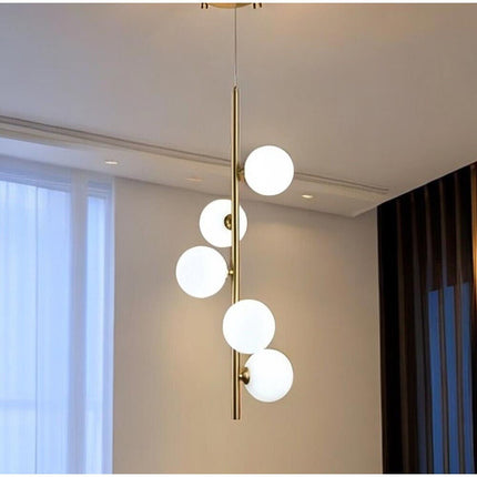 Lampadario a sospensione minimalista bronzo con 5 sfere lampada da soffitto con stelo verticale per soggiorno open space - enzoled