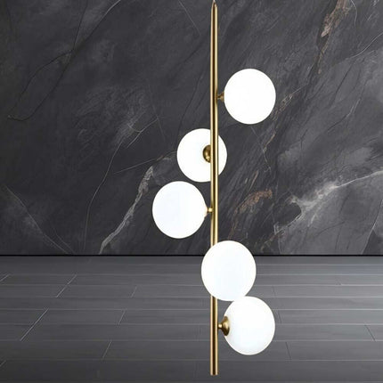 Lampadario a sospensione minimalista bronzo con 5 sfere lampada da soffitto con stelo verticale per soggiorno open space - enzoled
