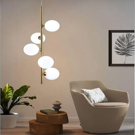 Lampadario a sospensione minimalista bronzo con 5 sfere lampada da soffitto con stelo verticale per soggiorno open space - enzoled