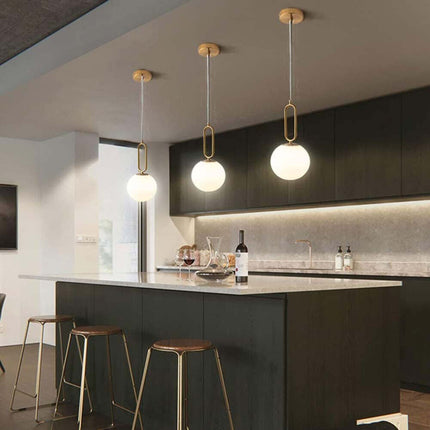 Lampadario a sospensione minimalista lampada per tavolo con ovale in metallo bronzo con sfera in vetro per cucina camera da letto G9 - enzoled