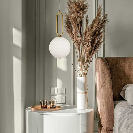 Lampadario a sospensione minimalista lampada per tavolo con ovale in metallo bronzo con sfera in vetro per cucina camera da letto G9 - enzoled