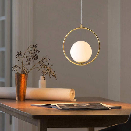 Lampadario a sospensione minimalista lampada per tavolo in metallo bronzo con sfera in vetro per cucina camera da letto G9 - enzoled