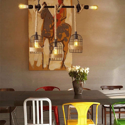 Lampadario a sospensione stile industriale in metallo con corda in canapa lampada retrò attacco E27 - enzoled