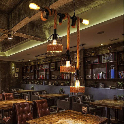 Lampadario a sospensione stile industriale in metallo con corda in canapa lampada retrò attacco E27 - enzoled