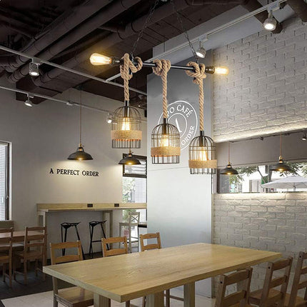 Lampadario a sospensione stile industriale in metallo con corda in canapa lampada retrò attacco E27 - enzoled