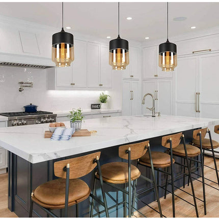 Lampadario a sospensione vintage da soffitto attacco E27 effetto ambrato coppa in vetro e alluminio - enzoled