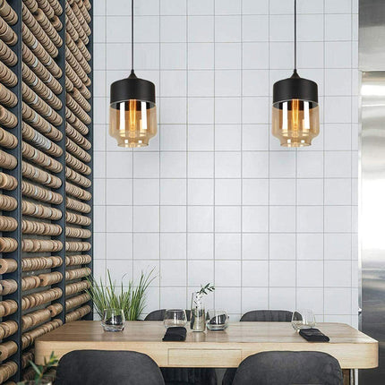 Lampadario a sospensione vintage da soffitto attacco E27 effetto ambrato coppa in vetro e alluminio - enzoled