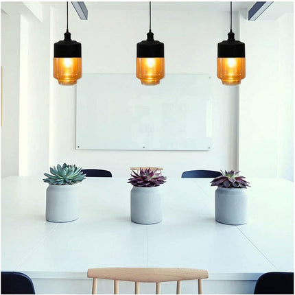 Lampadario a sospensione vintage da soffitto attacco E27 effetto ambrato coppa in vetro e alluminio - enzoled