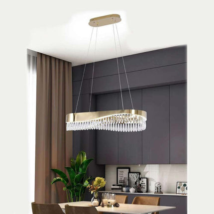 Lampadario led a sospensione oro 45 watt con cristalli in acrilico contemporaneo luce bianca fredda 6500k - enzoled