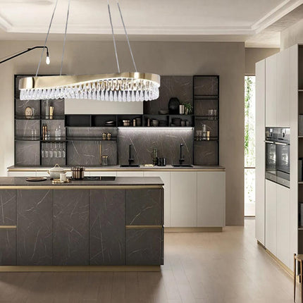 Lampadario led a sospensione oro 45 watt con cristalli in acrilico contemporaneo luce bianca fredda 6500k - enzoled