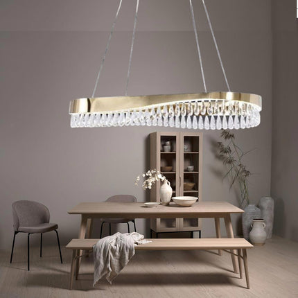 Lampadario led a sospensione oro 45 watt con cristalli in acrilico contemporaneo luce bianca fredda 6500k - enzoled