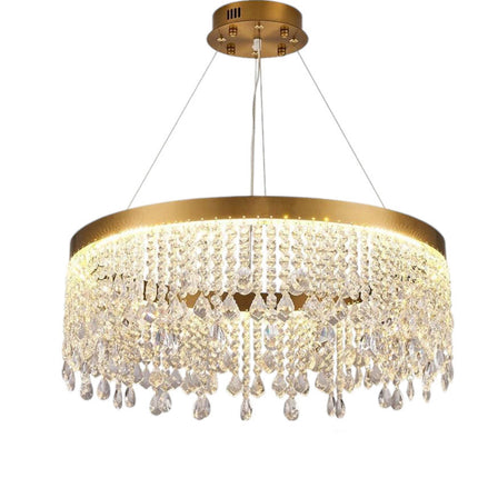 Lampadario led a sospensione rotondo 32 watt con cristalli in acrilico contemporaneo luce bianca fredda 6500k - enzoled