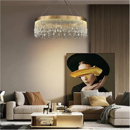 Lampadario led a sospensione rotondo 32 watt con cristalli in acrilico contemporaneo luce bianca fredda 6500k - enzoled
