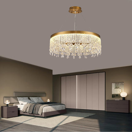 Lampadario led a sospensione rotondo 32 watt con cristalli in acrilico contemporaneo luce bianca fredda 6500k - enzoled