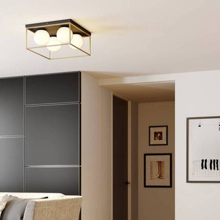 Plafoniera da soffitto minimalista lampada in metallo nero bronzo con 4 sfere in vetro per camera da letto G9 - enzoled