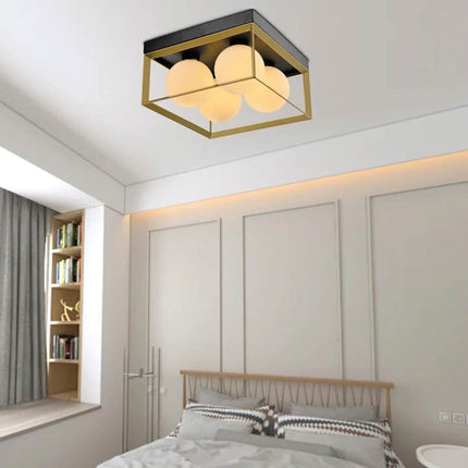Plafoniera da soffitto minimalista lampada in metallo nero bronzo con 4 sfere in vetro per camera da letto G9 - enzoled