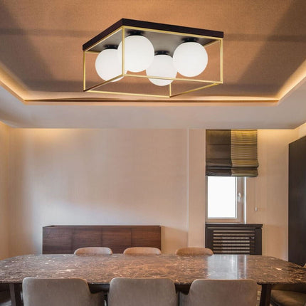 Plafoniera da soffitto minimalista lampada in metallo nero bronzo con 4 sfere in vetro per camera da letto G9 - enzoled