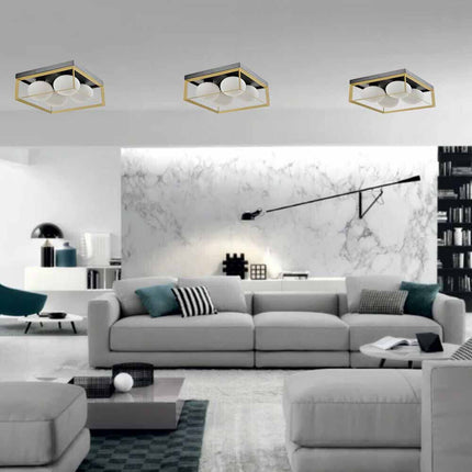 Plafoniera da soffitto minimalista lampada in metallo nero bronzo con 4 sfere in vetro per camera da letto G9 - enzoled