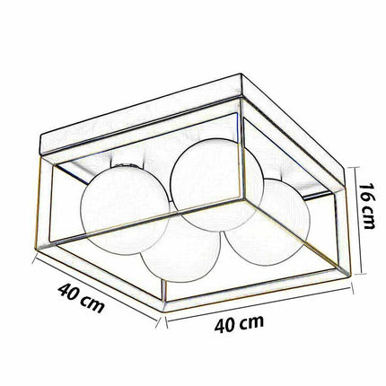 Plafoniera da soffitto minimalista lampada in metallo nero bronzo con 4 sfere in vetro per camera da letto G9 - enzoled