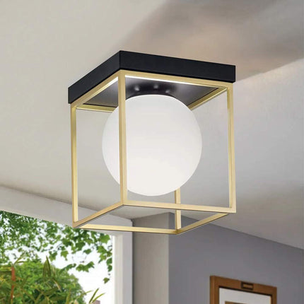 Plafoniera da soffitto minimalista lampada in metallo nero bronzo con sfera in vetro per camera da letto G9 - enzoled