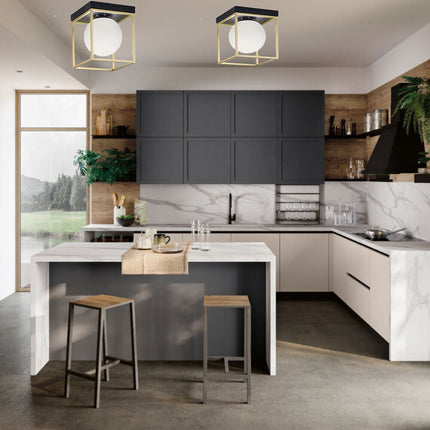 Plafoniera da soffitto minimalista lampada in metallo nero bronzo con sfera in vetro per camera da letto G9 - enzoled