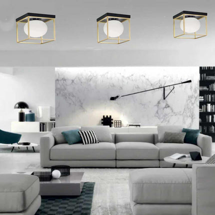 Plafoniera da soffitto minimalista lampada in metallo nero bronzo con sfera in vetro per camera da letto G9 - enzoled