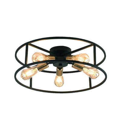 Plafoniera da soffitto stile industriale lampada in metallo nero con 5 portalampada oro E27 camera da letto soggiorno - enzoled