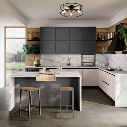 Plafoniera da soffitto stile industriale lampada in metallo nero con 5 portalampada oro E27 camera da letto soggiorno - enzoled